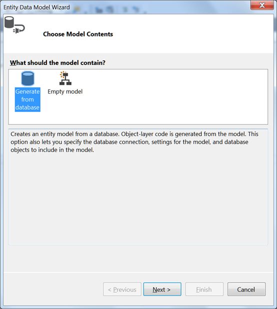 Create a entity model from Database