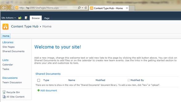 navigate to content type hub web application