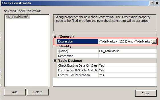 Table Constraints in SQL 2005