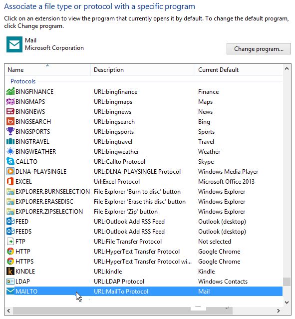 Change Windows 8 Default Email Program