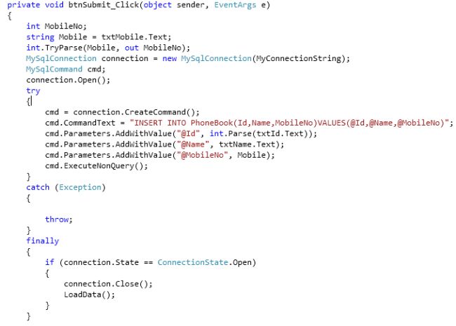 c# mysql connection string