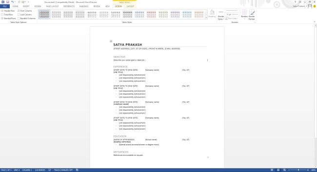 use chronological resume template in word 2013