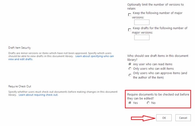 versioning settings
