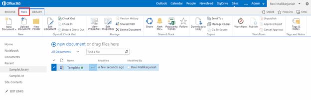 files option in top ribbon bar