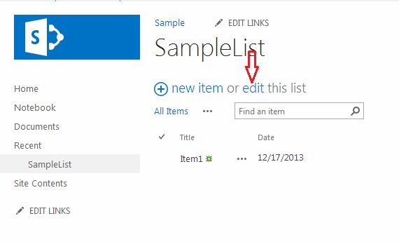 edit link in your list