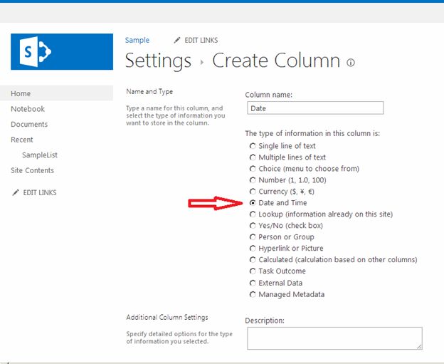 name of your column and data type