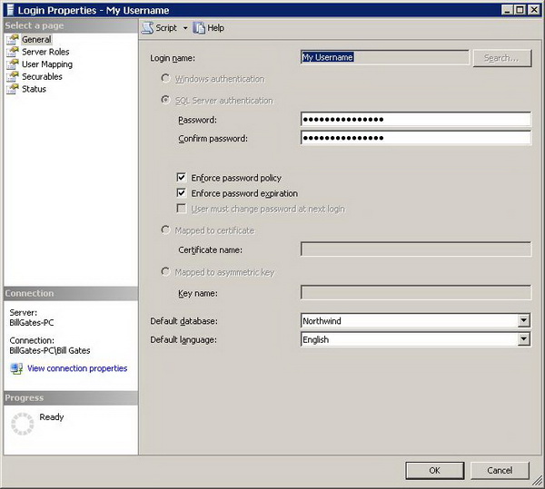 Figure 2 - Login Properties Dialog Figure 2 - Login Properties Dialog