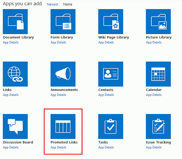 Promoted Links App in SharePoint 2013