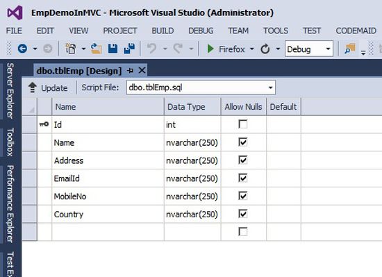 employee demo in MVC