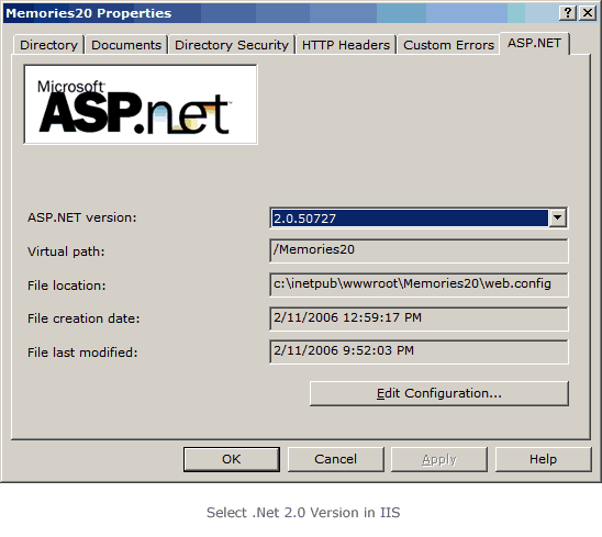 .Net Version 2.0 in IIS