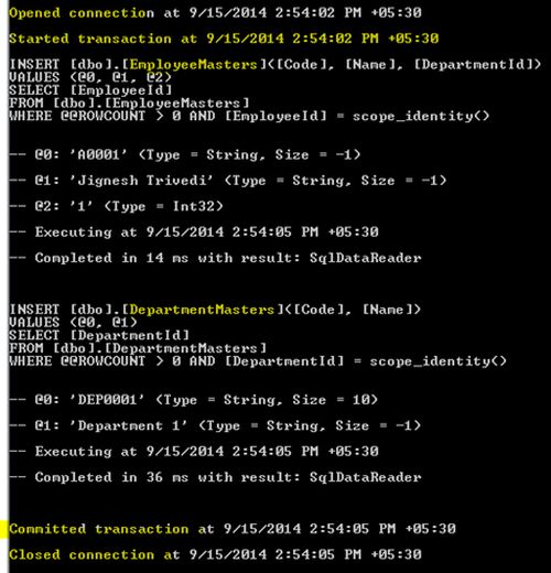 SQL logging output