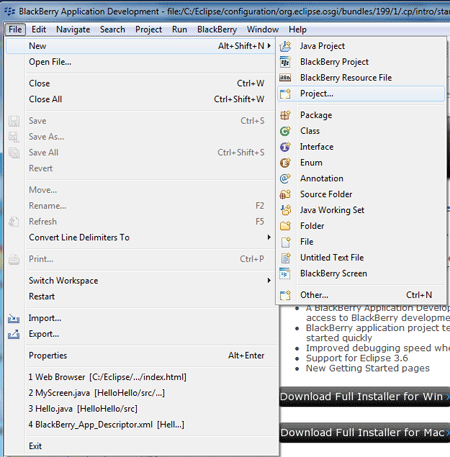 new project in eclipse