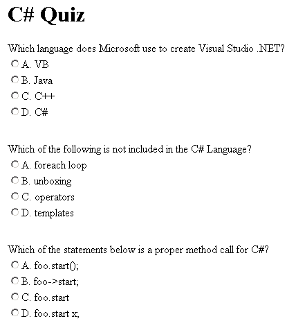 Figure 1: Snapshot of the generated Web Quiz.