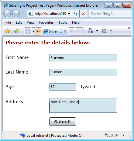 Also we have submit button for navigating to the next page. Design of the Also we have submit button for navigating to the next page. Design of the