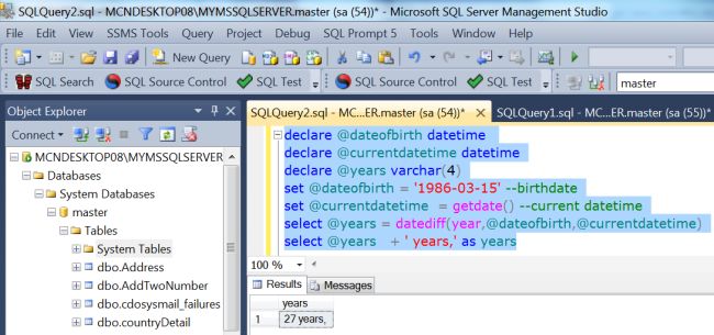 calculate age year month day sql