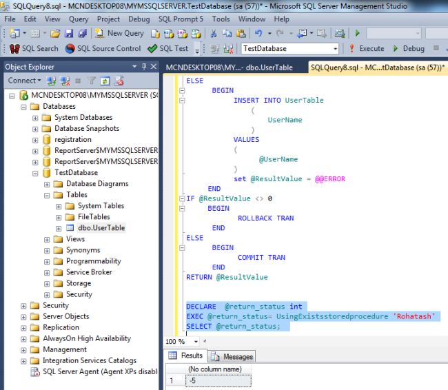 Ms Sql 2008 Stored Procedure Return Value