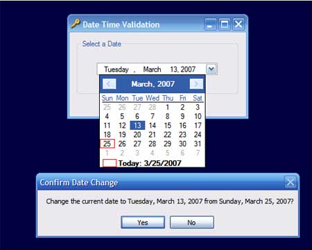 Validating the Date in a Date Time Picker Control