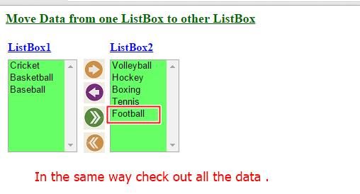 Move Data From One ListBox to Other ListBox in ASP.Net