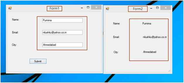 Pass Data From One Form To Another Using Properties In C#