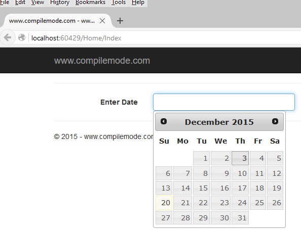 Calendar Control Using jQuery UI In ASP.NET MVC 5