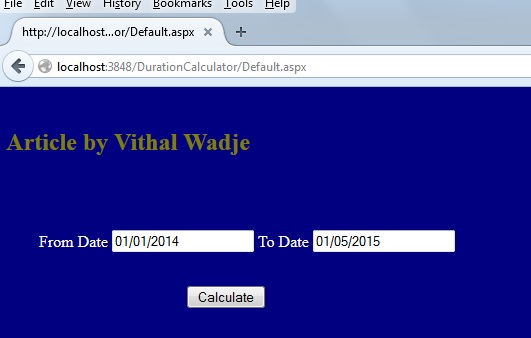 Date Difference Calculator Between Two Dates Using ASP.Net C#
