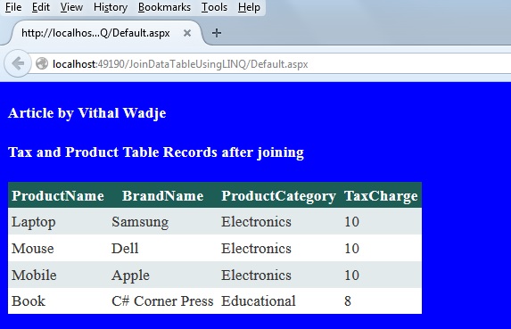 Join Two DataTables Using LINQ In ASP.Net C#