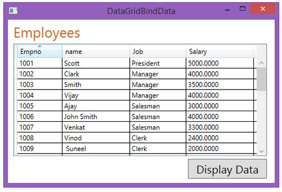 Data Binding in WPF DataGrid Control Using SQL Server Database Via LINQ