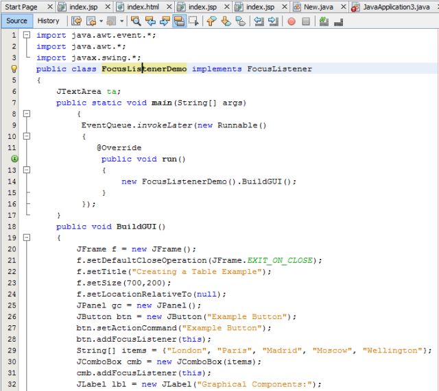 FocusListener in Java
