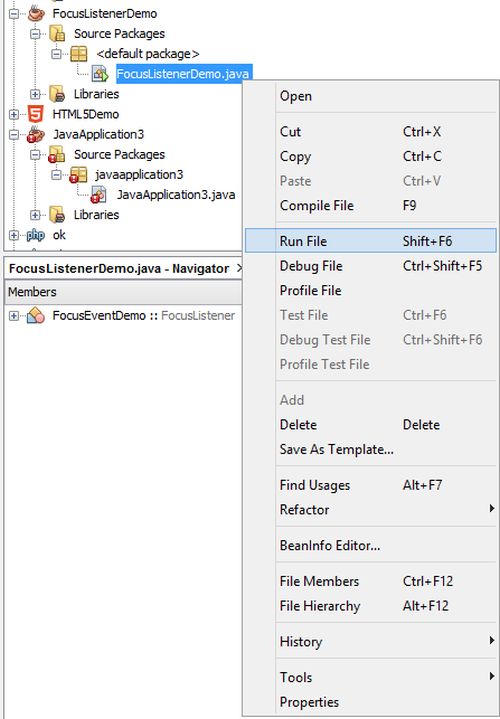 FocusListener in Java