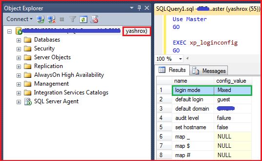 Checking Authentication mode with other query