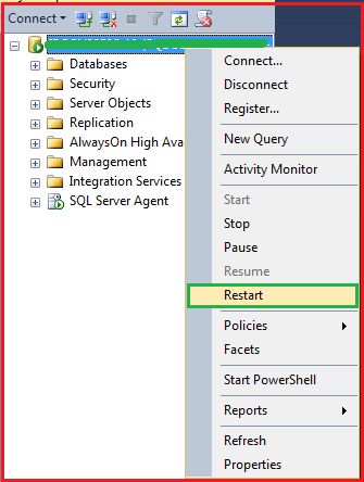 Restarting SQL Server after Enabling Mixed Mode Authentication