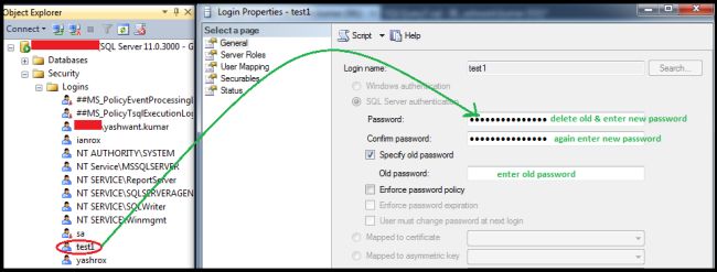 changing password of SQL login