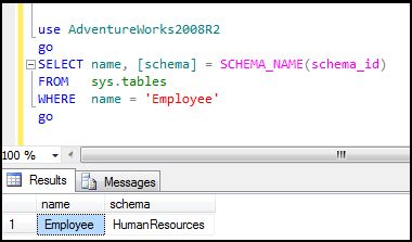 Showing default schema