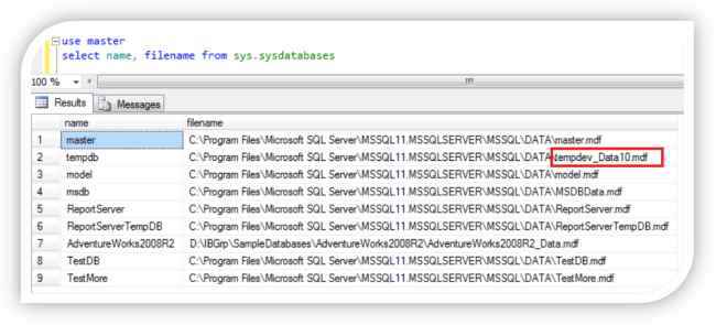 Fetch name and location of primary data file