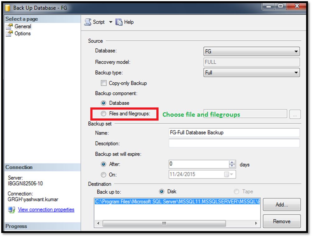 Choosing files and filegroups backup