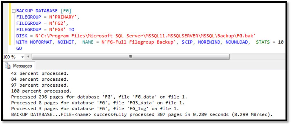 Taking filegroups backup with t-sql