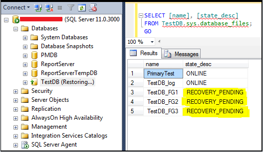 restoring PRIMARY filegroup