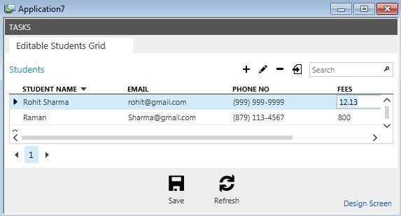 Insert data in Output Screen