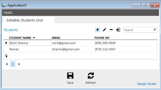 Output of Editable Grid Screen