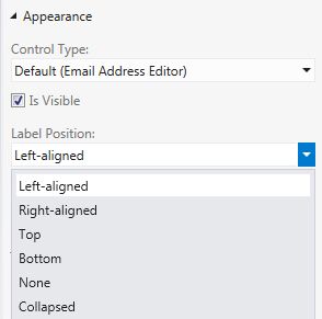 Properties window for setting Label Position