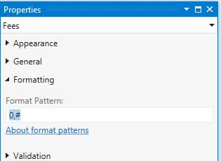 Format Pattern property window using zero and comma