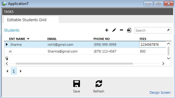 Output of Editable Grid Screen