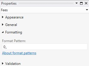 property window using zero and comma