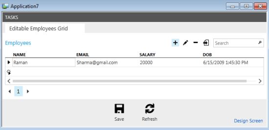 Output of Editable grid screen