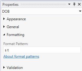 s and t Format Pattern property