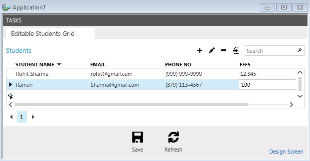 Output of Editable Screen