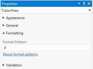 Format Pattern in Property window