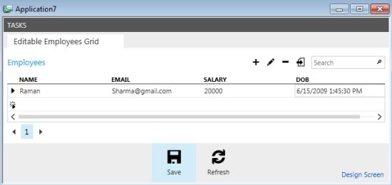 Output of Editable Grid Screen