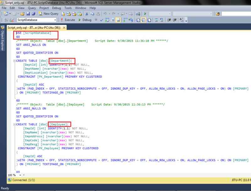 Generate Database Script In SQL Server 2012
