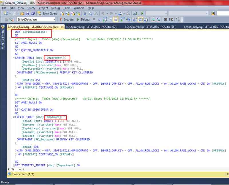 Generate Database Script In SQL Server 2012